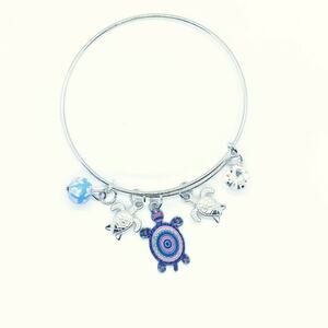 Beaded Sea Turtle Charm Colorful Bangle Bracelet